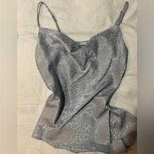 Blue shiny cowl neck tank